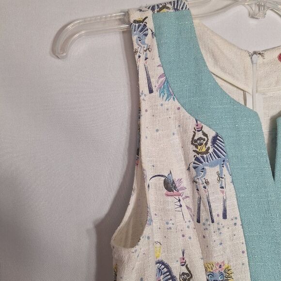 Vintage Manoush Twee Midi Dress Novelty Tea Party Animal Circus Sleeveless Sz 8 - Picture 6 of 10